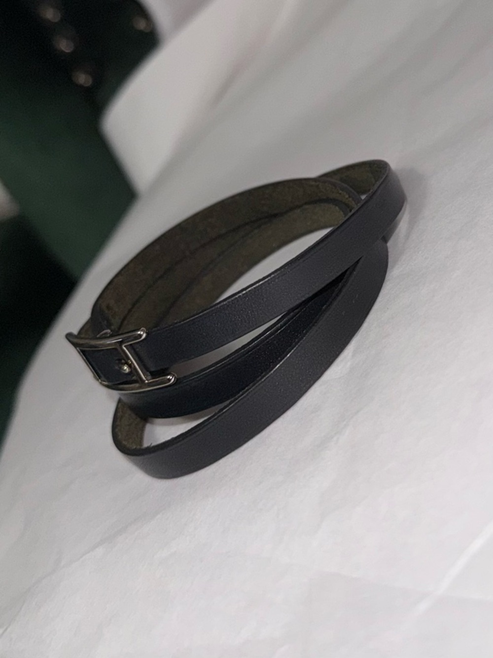 Hermès AUTHENTIC Silver & Black Leather Behapi Api Double Tour Bracelet - Picture 8 of 16